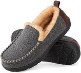 HomeTop Men's Classic Moccasin Slippers Comfy Fuzzy Warm Memory Foam Indoor House Shoes Grey,8 UK