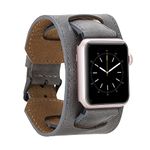 HARDISTON Cuff Watch Band Compatible with Apple 38mm for men & women, Handmade Genuine Leather, Compatible with iWatch Series 7 6 5 4 3 2 1 SE, Wrist Bracelet Arm Band, Small/Band-Grey