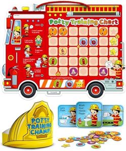 Potty Chart for Toddlers with Fireman Theme - Reusable Potty Training Chart with Rewards, Stickers, and Training Tools - Perfect for Toddler Potty Training