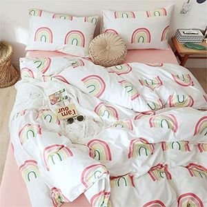 OTOB Children Cartoon Rainbow Duvet Cover Set Cotton 100 3 Piece Twin Toddler Bedding Sets for Girls Kids Baby Crib Quilt Cover, Twin