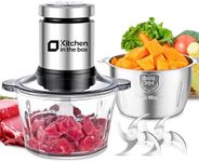 Kitchen in the box Food Processors,Small Meat Grinder & Food Chopper Electric Vegetable Chopper with 2 Bowls (8 Cup+8 Cup)& 2 Bi-Level Blades for Meat/fish/Vegetable/Baby Food，400 W (Sliver)