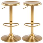 WIAONE Brage Living Adjustable Bar Stools Set of 2, Swivel Round Metal Airlift Barstools, Backless Counter Height Bar Chairs for Kitchen Dining Room Pub Cafe (Gold)