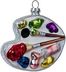 2 Pack Hand Blown Glass Palette Artist Ornament for Christmas Tree Decorations, Hand Painted Glass Palette Art Ornament for Artist, Art Teacher and Painter