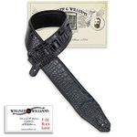 Walker & Williams F-21 Handmade 3" Wide Black Textured Alligator Finish Guitar Strap With Padded Glove Leather Back For Acoustic, Electric, And Bass Guitars