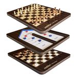 3 in 1 Chess Board Set for Kids & Adults, Larger Size 20"x15" Chess Set & Checkers Board Game & Shuffleboard, Tabletop Shuffleboard Game Sets, Family Board Games Set (Dark Brown)