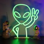 ENUOLI Green Alien Neon Sign, LED Sign Alien Neon Signs for Wall Decor,USB/Battery Powered Alien Neon Light for Man Cave,Game Room Decor,Hip Hop Party,Kids Birthday Gift,Party Light(Green Alien)