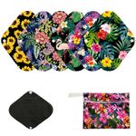 7pcs Pack Cloth Pads Including 1pc Mini Wet Bag +6pcs Bamboo Charcoal Cloth Reusable Menstrual Pads/Reusable Sanitary Pads/Mama Panty Liners (All Randomly Prints)