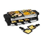 Klarstein Sirloin Raclette Grill - 2-in-1: Aluminium Grill Plate & Natural Stone Plate, Stainless Steel Heating Element, Adjustable Thermostat, For 8 People, Steel Raclette Pans, Power: 1500 Watts,