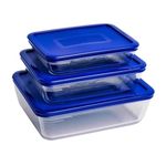 Pyrex® Cook & Freeze Set of 3 Glass Dishes with Airtight Lids (0.8 L, 1.5 L, 2.6 L) Special Freezing and Storing | BPA Free | Kitchen | Roasting |Storing (Blue - Pyrex® Cook & Freeze Set of 3)