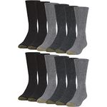 GOLDTOE Men's Harrington Crew Socks, Multipairs, Charcoal/Light Grey/Black (12-Pairs), Large (Pack of 12)