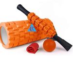 CA 4 in1 Foam Roller Set, Trigger Point Foam Roller, Massage Roller Stick, Massage Ball, Resistance Band for Deep Muscle Massage Pilates Yoga,Fitness Exercise for Whole Body Release Combo Multicolour