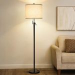 Floor Lamp Black, Floor Lamp for Living Room, Modern Dimmable Standing Lamps with Linen Lampshade & Foot Switch, Adjustable Height, 3000-6000K,Floor Reading Lamp for Bedroom Office