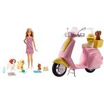 Barbie Doggy Daycare Doll & Pets & FRP56 ESTATE Mo-Ped Motorbike for Doll, Pink Scooter, Vehicle, Multi-Colour