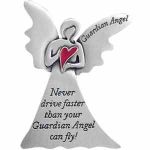 Auto VISOR Clip GUARDIAN ANGEL with Red HEART "NEVER Drive Faster Than Your Guardian Angel Can FLY" CAR AUTOMOBILE/Sentiment/GIFT PARENTS/New DRIVERS