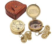 The world is a book.. Quote Solid Brass Compass With Leather Case,