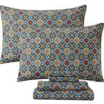 FADFAY Blue Bed Sheets Set Queen Boho Bedding 100% Natural Cotton 600 TC Mandala Patterned Exotic Bohemian Chic Vintage Sheets Soft Breathable Mexico Unisex Deep Pocket Fitted Sheet 4 Pieces, Queen