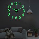 YONOTA® 12Pcs Number Radium Green Glow Sticker Wall Clock-Plastic Foam DIY Creative Abstract 3D Frameless Analogue with Plastic Mirror and Adhesive Stickers for Living 30Cm to 80Cm, Radium/Blue Pack 1