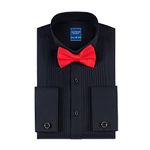 Gollnwe Men's Tuxedo Shirt Wing Collar French Cuffs with Cufflinks and Bow Tie, Black, Small