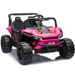 Kids Republic 1-Seater Electric Ride-On Car with Parental Remote Control, 12V 2WD UTV Buggy Featuring Working Doors and LED Lights (Pink)