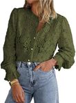 PRETTYGARDEN Women's Dressy Casual Lace Blouse Long Sleeve Button Up Shirts Tops Fall Fashion Clothes (Army Green,Large)