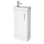 NUIE NVX192 Vault Modern Bathroom Single Soft Close Door Floor Standing Vanity Unit with 1 Tap Hole Ceramic Basin, 400mm, Gloss White, H: 781mm, W, D: 222mm, Set of 2 Pieces