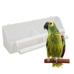 Bird Feeder, No Mess Cage Hanging Feeder Cup Pet Bird Food Double Plastic Seed Water Feeder Dispenser Standing Frame for Parrots Cockatiel Pigeon Sparrow Bird Cage Bowl