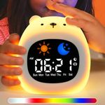 SunnyOcean Sleep Trainer Clock, Bear Kids Alarm Clock, Touchable Night Light, With 6 Types of White Noise, Rechargeable Bedside Alarm Clock, Suitable for Bedrooms of Boys and Girls Aged 3-8 Years Old