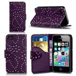 Apple iPhone 5 / 5S Diamond Bling Glitter PU Leather Integrated Stand Wallet Flip Case Cover in DARK PURPLE with Screen Protector and Polishing Cloth