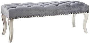 Roundhill Furniture Decor Maxem Tufted Fabric Upholstered Seat with Nailhead Trim Bench, Gray