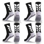 MENDENG Mens Grip Socks Soccer Non Slip Socks for Men Anti Slip Hospital Socks Grippers Non Skid Training Athletic Socks, 4 Pairs/Black, 6-12