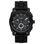 Fossil Watch for Men Machine, Quartz Chronograph Movement, 45 mm Black Stainless Steel Case with a Silicone Strap, FS4487