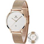 OLEVS Thin Watches for Women Mesh Simple Analog Quartz Womens Watch Rose Gold Waterproof Small Wrist Watches for Women White Face Elegant Minimalist Dress Ladies Watch with Date, Montre Femme