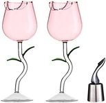 Creative Rose Flower Wine Glasses Crystal Red Wine Glasses, Goblet Wine Cocktail Juice Glass for Party Wedding Festival Bar Celebration,Stainless Steel Champagne red Wine Stopper (Pink)