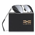 LUENX Rectangular Aviator Polarized Sunglasses for Men Women 59mm Mirrored Silver Lens Square Metal Silver Frame Spring Hinge