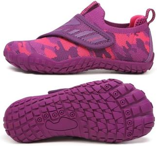 KUBUA Kids Barefoot Shoes for Boys Girls Tennis Sneakers Outdoor Hiking Athletic Sports School Gym Training Trekking Adjustable Strap Flexible Flat Toddler Shoe Purple 10.5 Little Kid