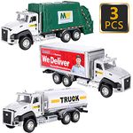 G.C 3 Pack Diecast Transport Vehicles Truck Toys Set Garbage Truck Tanker Truck Delivery Truck 1:50 Scale Pull Back Metal Model Car Toys For Boys