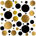 Set of 100 (Black/Gold Combo) Vinyl Wall Decals - Assorted Polka Dots Stickers - Removable Adhesive Safe on Smooth or Textured Walls Round Circles Bathroom Kids Room Nursery Decor