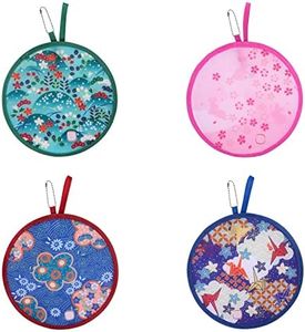 KINBOM 4pcs Folding Round Hand Fans, Flower Folding Fan Japanese Style Round Folding Fan for Women Girls Daily Use Party Home Personal Decoration (Sakura)