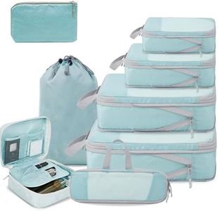 Rantuia 8 Piece Travel Storage Bag Set - Lightweight Compression Packing Cubes for Travel, Waterproof Nylon Material, Scratch-Resistant, Breathable - Luggage Organizer Pouches Light Blue