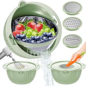 4-1 Colander with Bowl Set - Strainers for Kitchen, Food Strainers and Colanders, Pasta Strainer, Rice Strainer, Fruit Cleaner, Veggie Wash, Salad Spinner, Apartment & Home Essentials - Green