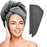 Scala Turban Hair Towel Wrap for Women - Microfiber, Fast Dry, Super Absorbent, Anti-Frizz, Tangle-Free, Quick Drying and Plopping for Wet Curly Hair, Gray, 2 Pack