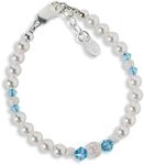 Cherished Moments Sterling Silver Bracelet for Newborn Baby Girls, Toddlers, Kids and Little Girls with High-End Simulated Pearls and Aqua Blue Crystals, Sterling Silver, no gemstone