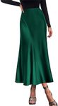 KIRUNDO Women's Satin Skirt High Waist Casual Dressy Elegant Spring Summer Skirt Flowy Long Ruffle Flared A Line Formal Skirt(Dark Green, Medium)