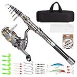 Doorslay Fishing Rod and Reel Combos, Carbon Fiber Fishing Pole Combo Set, Telescopic Rods Spinning Reels Lures Set with Carrier Bag for Freshwater Saltwater Kit Fishing Gifts for Men Women