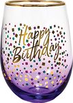 Spoontiques 21720 Happy Birthday Stemless Glass, Purple