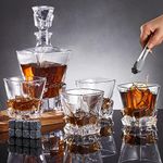 JYXETOV Whiskey Decanter Set with Whisky Glasses and Ice-Stones, Crystal Liquor Decanter with Old Fashioned Whiskey Tumblers for Scotch, Bourbon, or Whisky