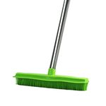 Long Handled Carpet Broom Soft Bristles Rubber and Squeegee Edge Sweeper Push Broom, Green