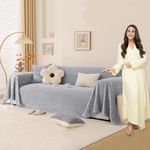 HOKIPO faux fur Luxury Rabbit Plush Sofa Cover, Sofa Throw for 3 Seater Sofa, 180(D) x 310(L) cm, Ice Grey (AR-5084-LGRY)