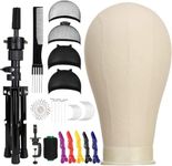 SZCY LLC 23 Inch Canvas Block Wig Head, Wig Stand Tripod with Head, Mannequin Head for Wigs, Manikin Canvas Head Block Set for Wigs Making Display with Wig Caps, T Pins C Pins Set Bristle Brush