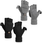 Cierto Winter Gloves for Women Men: Convertible Fingerless Gloves for Cold Weather, Womens Warm Knit Mittens - 2 pairs